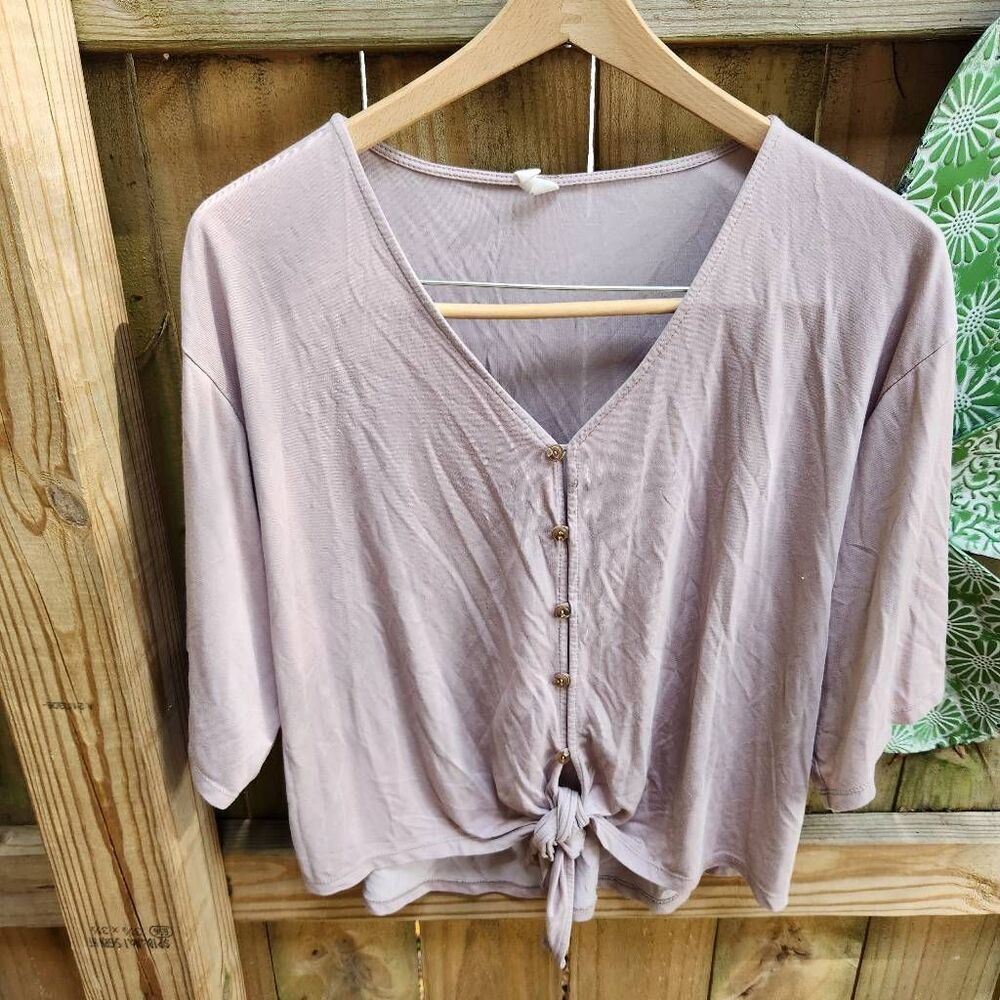 Dusty Rose Mauve Cropped Tie Blouse Button Up WishList Women's Medium